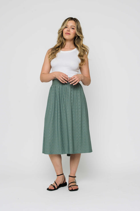 Lina-Stretch Eyelet Midi Skirt